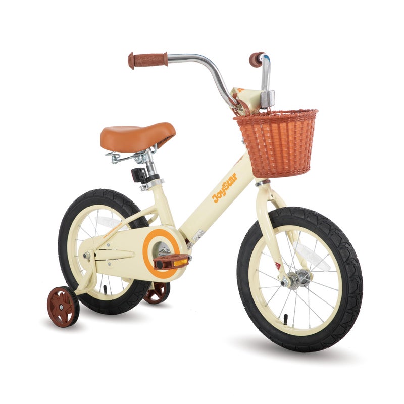 JOYSTAR 14 Inch Kids Bikes with Training Wheels & Basket, Vintage Girls Bike for Toddler of 3-5 Years Old Girls & Boys, Kids Bicycle, Beige - Image 1